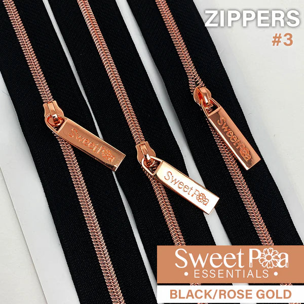 Nylon Zip - Black with Rose Gold 2.75m with 9 pulls (Copy)