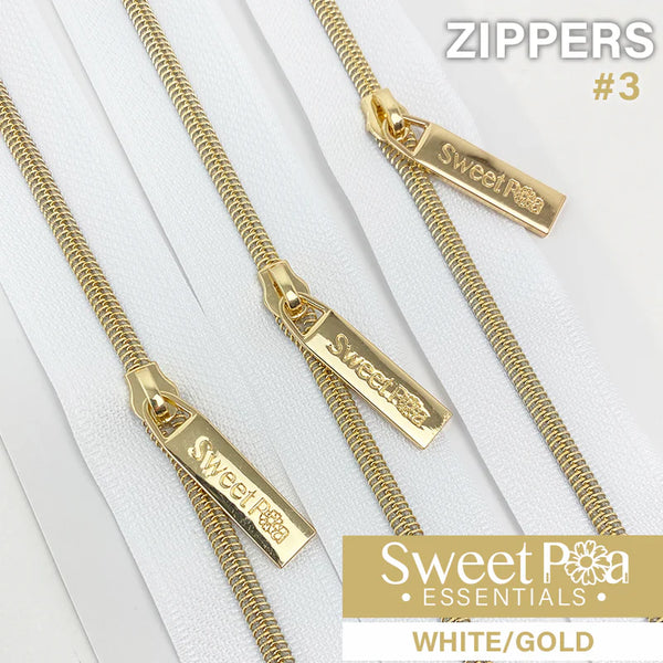 Nylon Zip - White with Gold 2.75m with 9 pulls